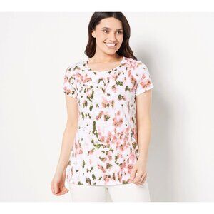 Belle by Kim Gravel Slub Knit Safari Short Sleeve T Shirt Women XXS Flamingo NEW